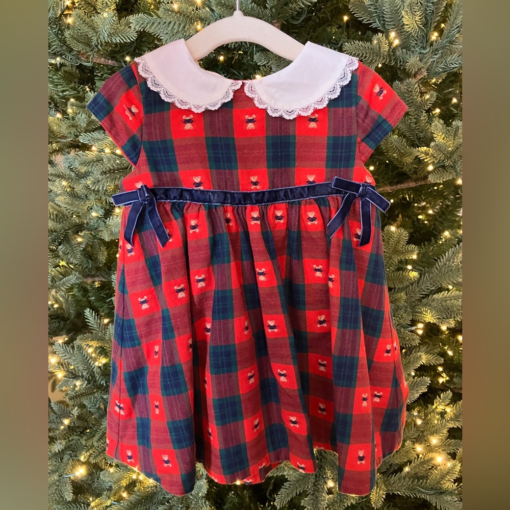 Janie and Jack Plaid Bears dress Size 6-12 months